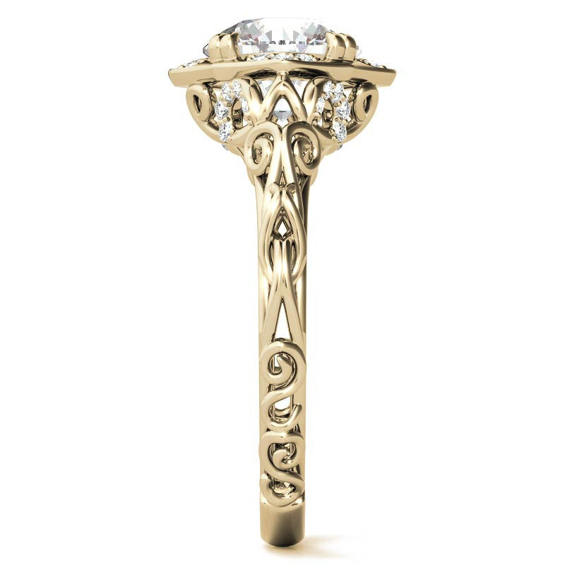 Antique Scroll Halo Round Moissanite Engagement Ring
