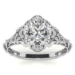 Antique Scroll Halo Round Moissanite Engagement Ring