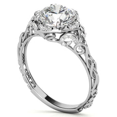 Antique Scroll Halo Round Moissanite Engagement Ring