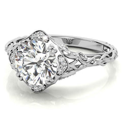 Antique Scroll Halo Round Moissanite Engagement Ring
