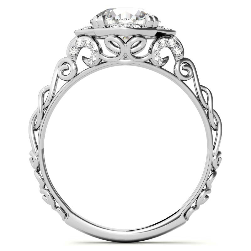 Antique Scroll Halo Round Moissanite Engagement Ring