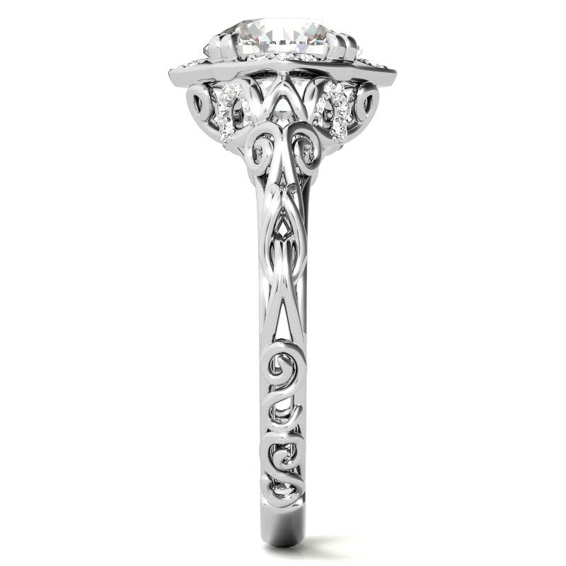 Antique Scroll Halo Round Moissanite Engagement Ring