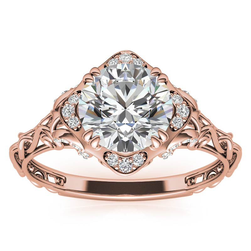 Antique Scroll Halo Round Moissanite Engagement Ring