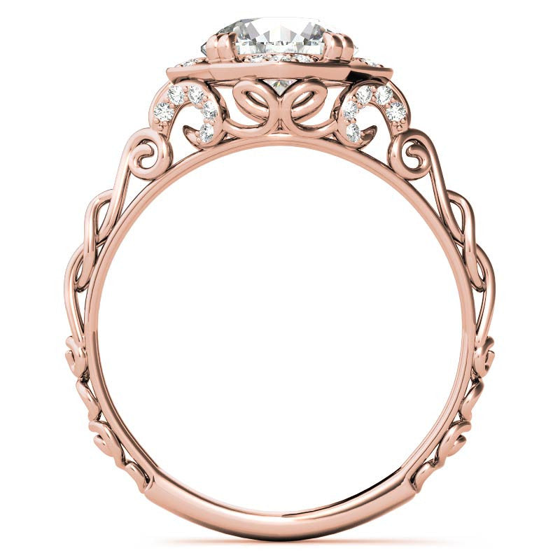 Antique Scroll Halo Round Moissanite Engagement Ring