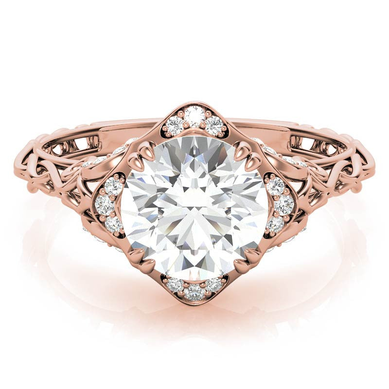 Antique Scroll Halo Round Moissanite Engagement Ring