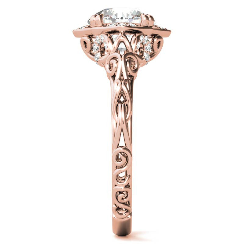 Antique Scroll Halo Round Moissanite Engagement Ring