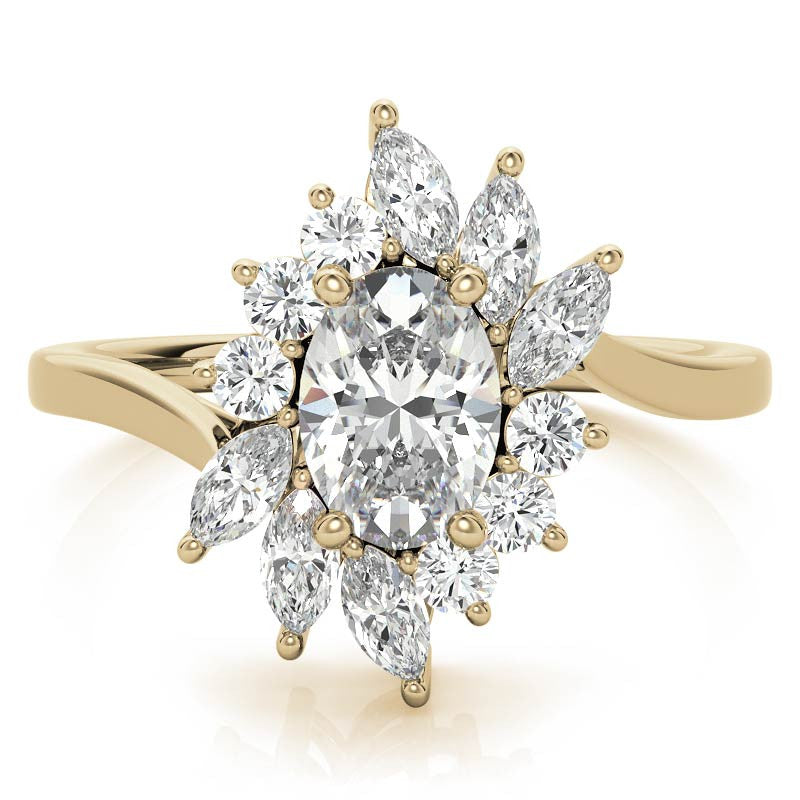 Oval Engagement Ring with Marquise & Round Halo