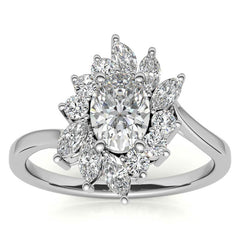 Oval Engagement Ring with Marquise & Round Halo