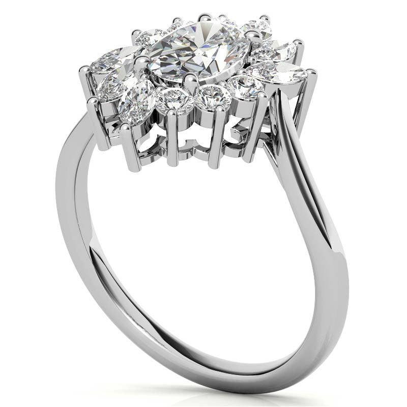 Oval Engagement Ring with Marquise & Round Halo