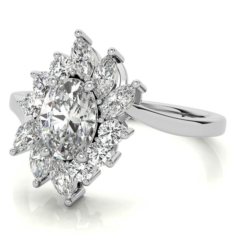 Oval Engagement Ring with Marquise & Round Halo