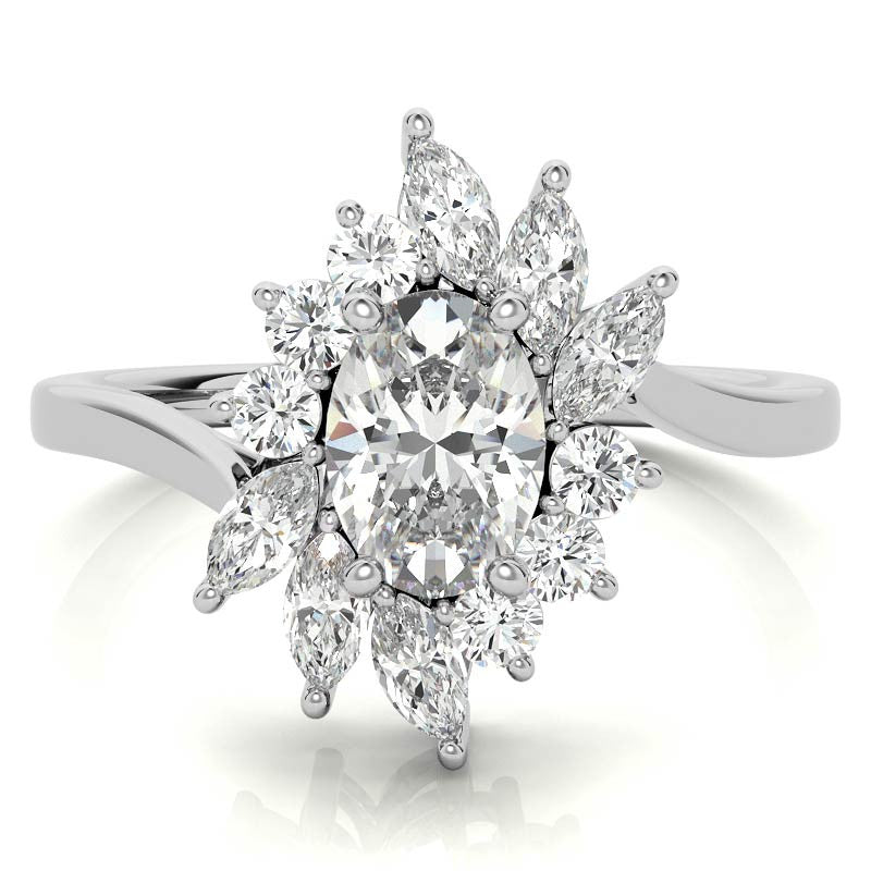 Oval Engagement Ring with Marquise & Round Halo