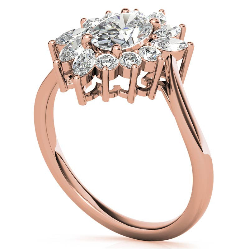 Oval Engagement Ring with Marquise & Round Halo
