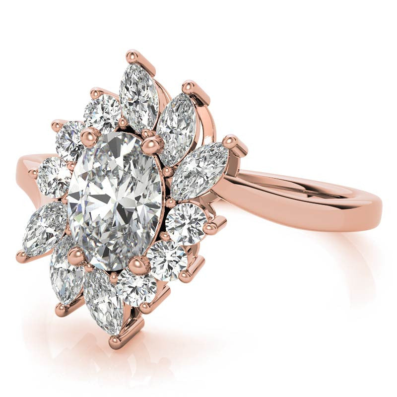Oval Engagement Ring with Marquise & Round Halo