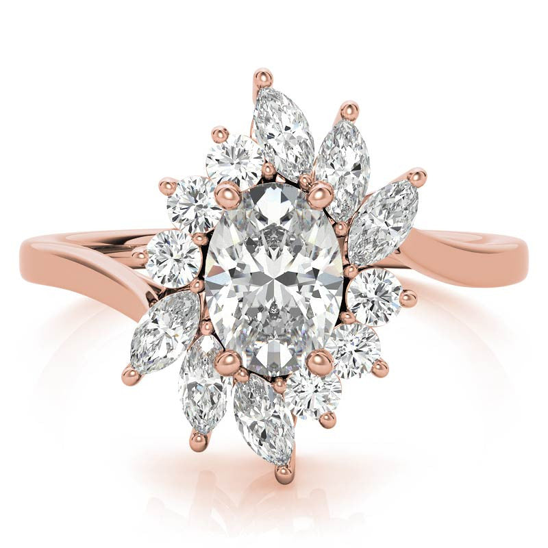 Oval Engagement Ring with Marquise & Round Halo