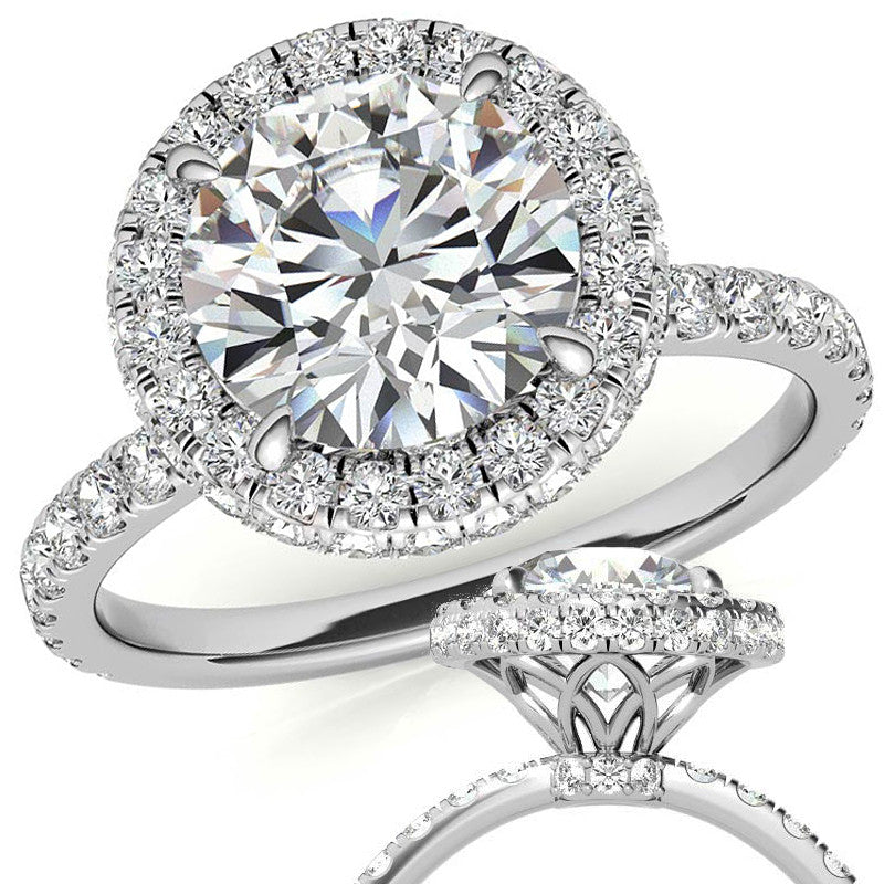 Round Brilliant Encircled Halo Moissanite Engagement Ring