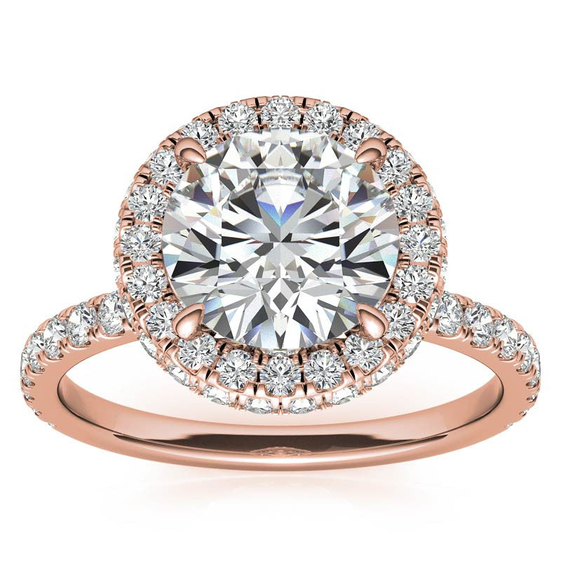 Round Brilliant Encircled Halo Moissanite Engagement Ring