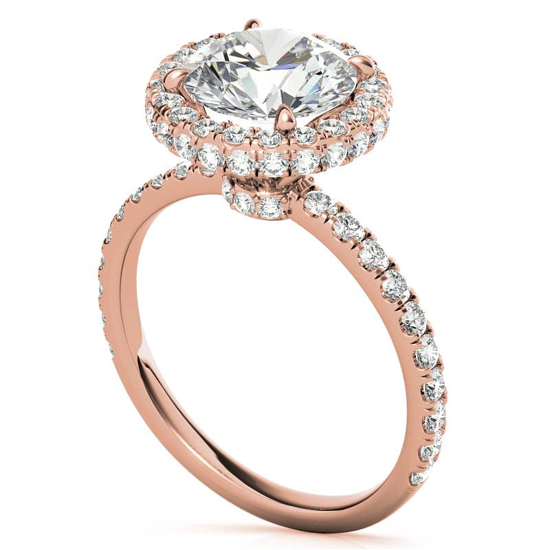 Round Brilliant Encircled Halo Moissanite Engagement Ring