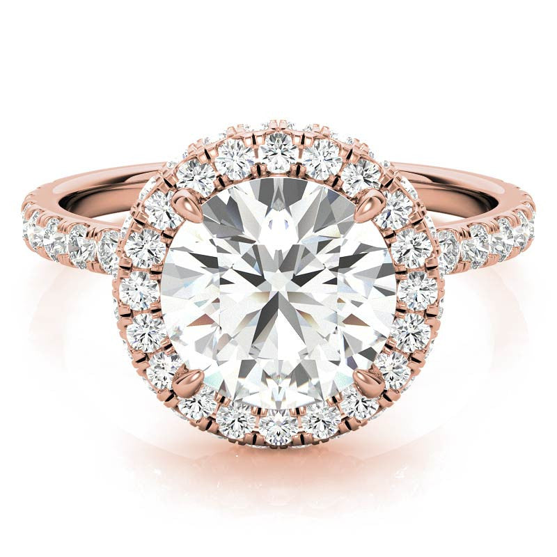 Round Brilliant Encircled Halo Moissanite Engagement Ring