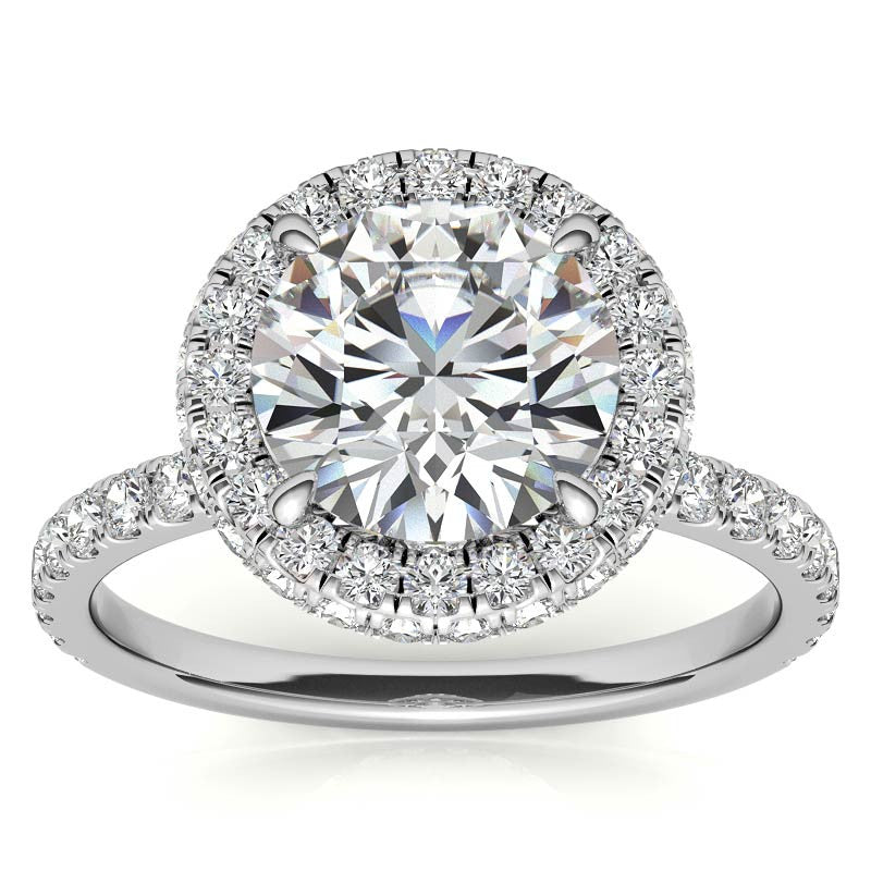 Round Brilliant Encircled Halo Moissanite Engagement Ring