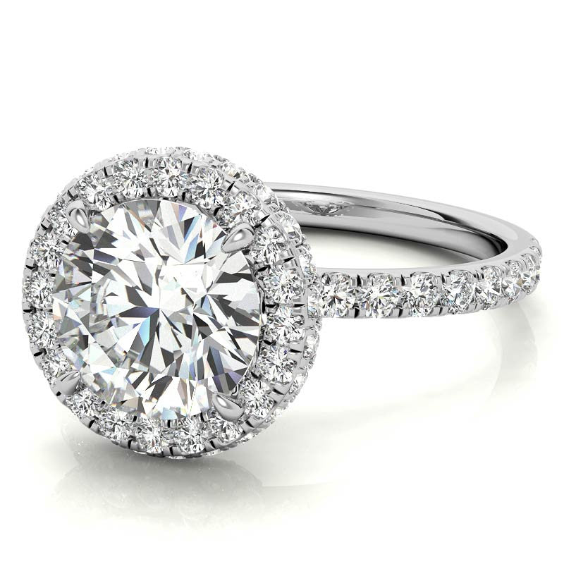 Round Brilliant Encircled Halo Moissanite Engagement Ring