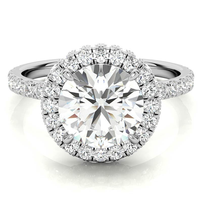 Round Brilliant Encircled Halo Moissanite Engagement Ring