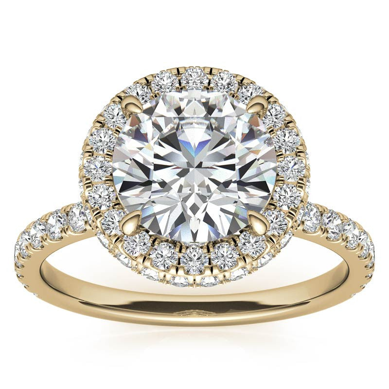 Round Brilliant Encircled Halo Moissanite Engagement Ring