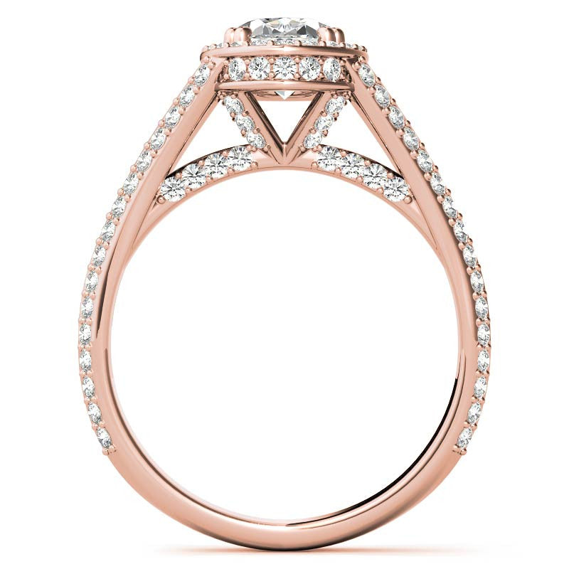 Oval Moissanite Split Shank Halo Engagement Ring