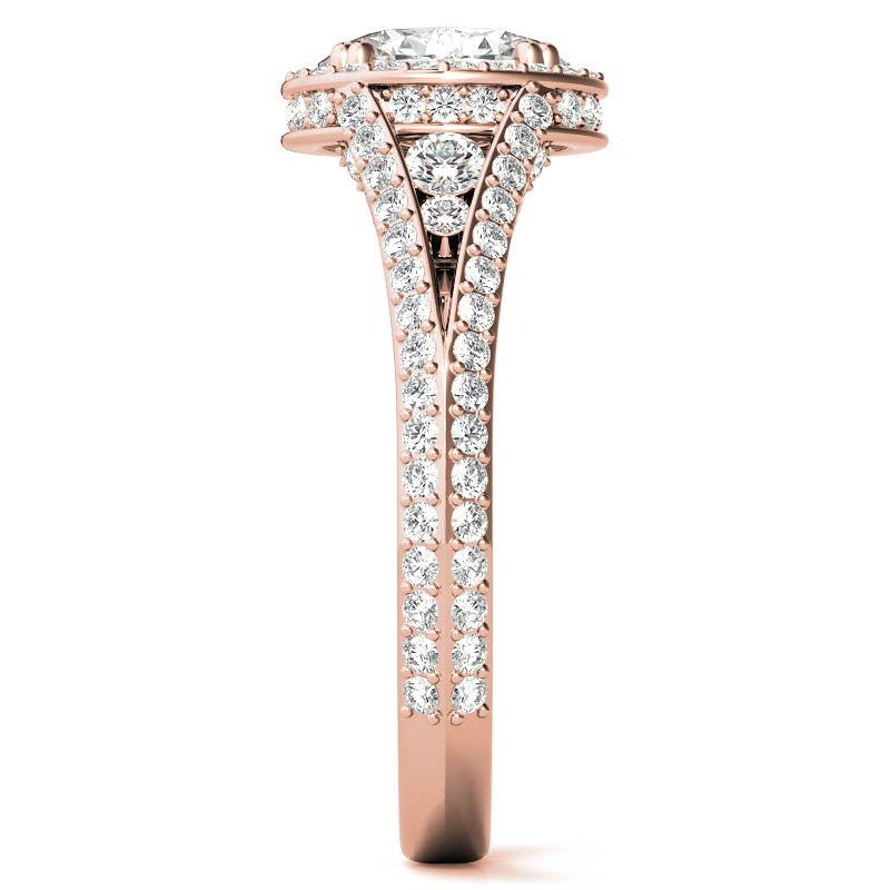Oval Moissanite Split Shank Halo Engagement Ring
