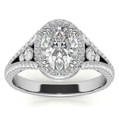 Oval Moissanite Split Shank Halo Engagement Ring