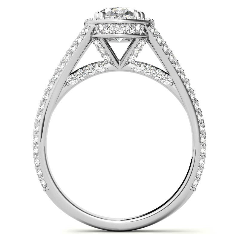 Oval Moissanite Split Shank Halo Engagement Ring