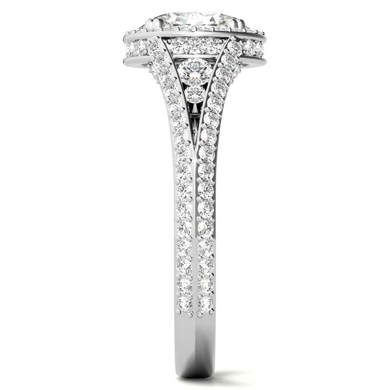 Oval Moissanite Split Shank Halo Engagement Ring