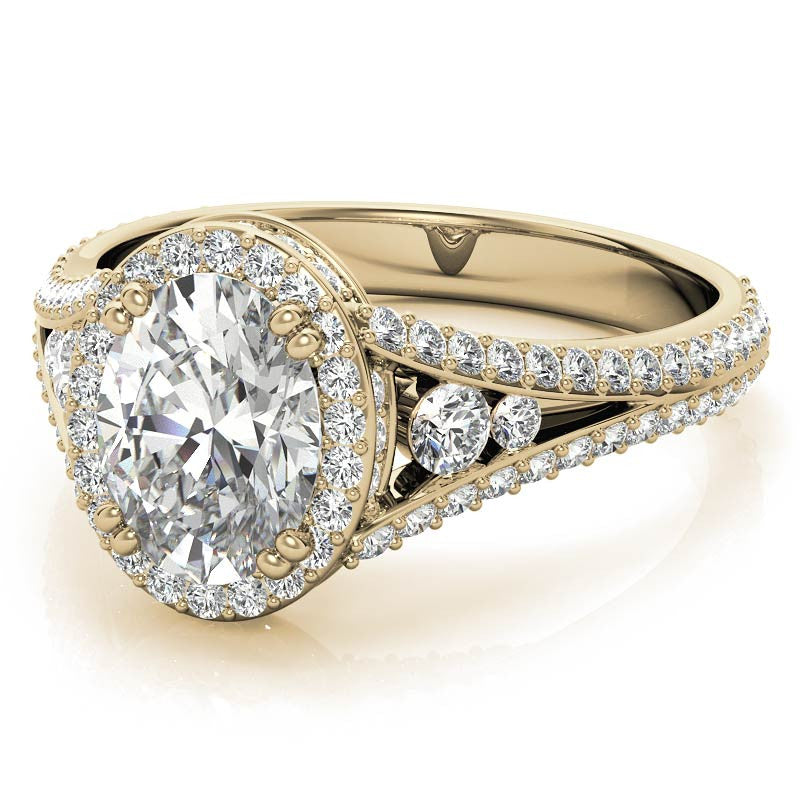 Oval Moissanite Split Shank Halo Engagement Ring