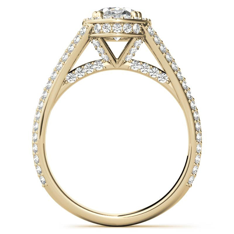 Oval Moissanite Split Shank Halo Engagement Ring