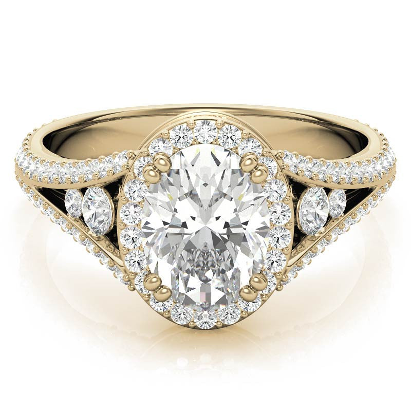 Oval Moissanite Split Shank Halo Engagement Ring