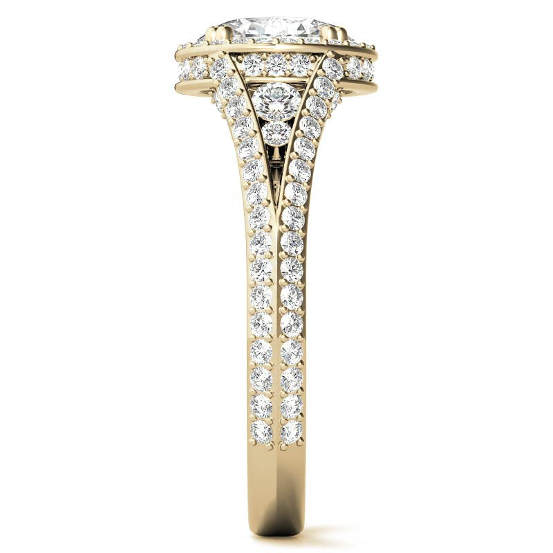 Oval Moissanite Split Shank Halo Engagement Ring