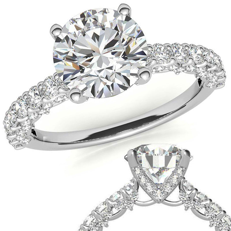 3-Sided Pave Style Fancy Moissanite Engagement Ring