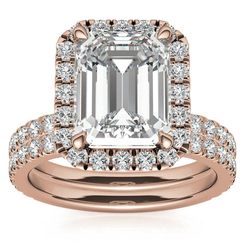 Emerald / Radiant Halo Moissanite Engagement Ring with Hidden Collar