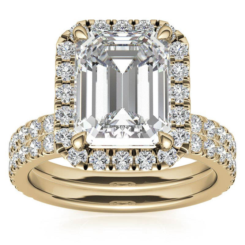 Emerald / Radiant Halo Moissanite Engagement Ring with Hidden Collar