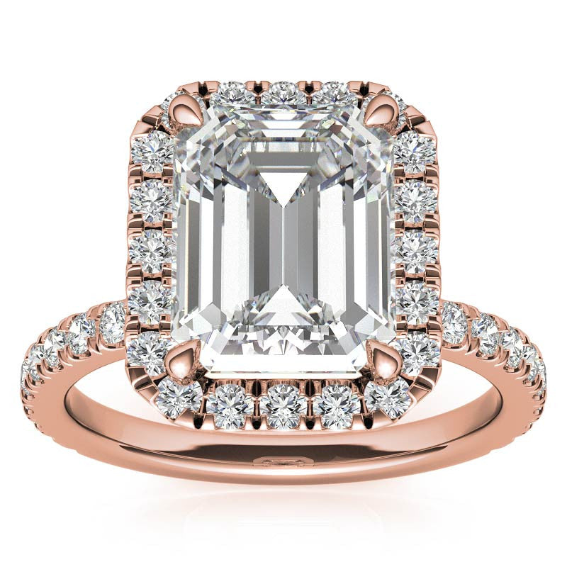 Emerald / Radiant Halo Moissanite Engagement Ring with Hidden Collar