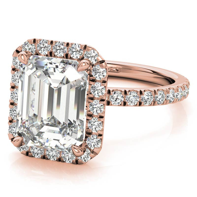 Emerald / Radiant Halo Moissanite Engagement Ring with Hidden Collar