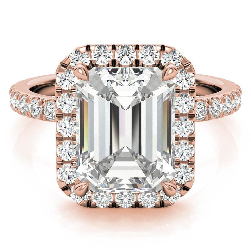 Emerald / Radiant Halo Moissanite Engagement Ring with Hidden Collar