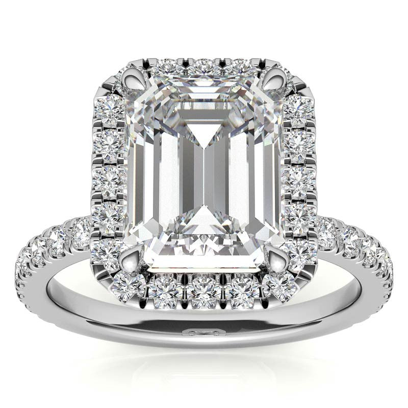 Emerald / Radiant Halo Moissanite Engagement Ring with Hidden Collar