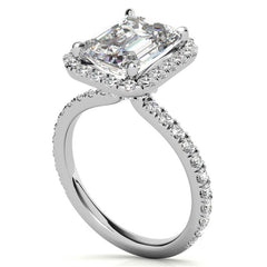 Emerald / Radiant Halo Moissanite Engagement Ring with Hidden Collar