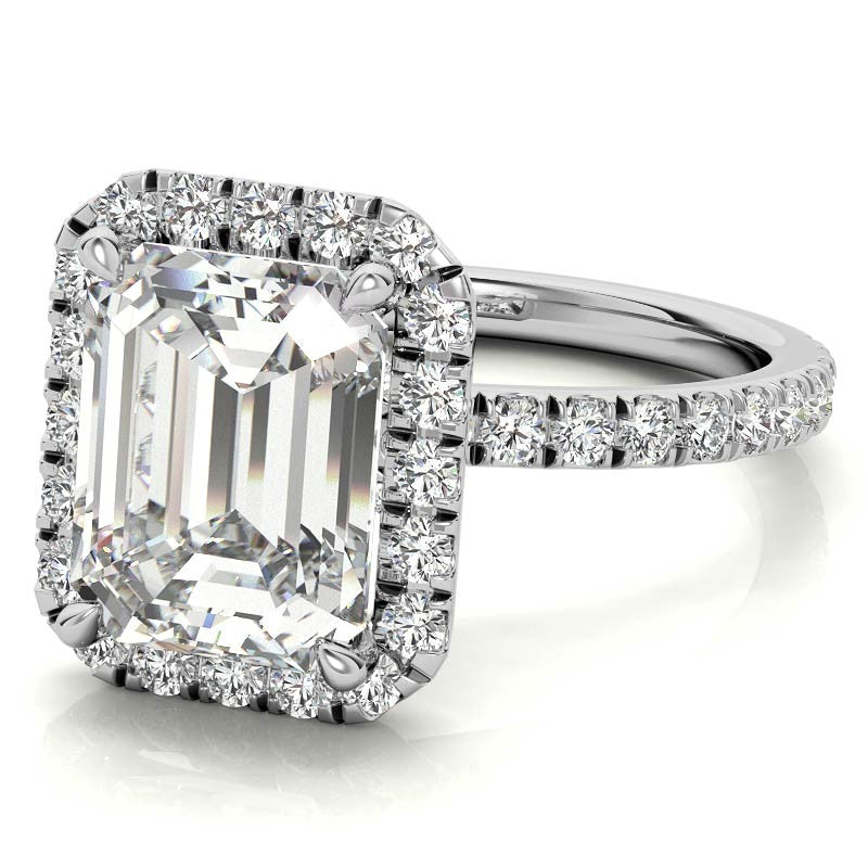 Emerald / Radiant Halo Moissanite Engagement Ring with Hidden Collar