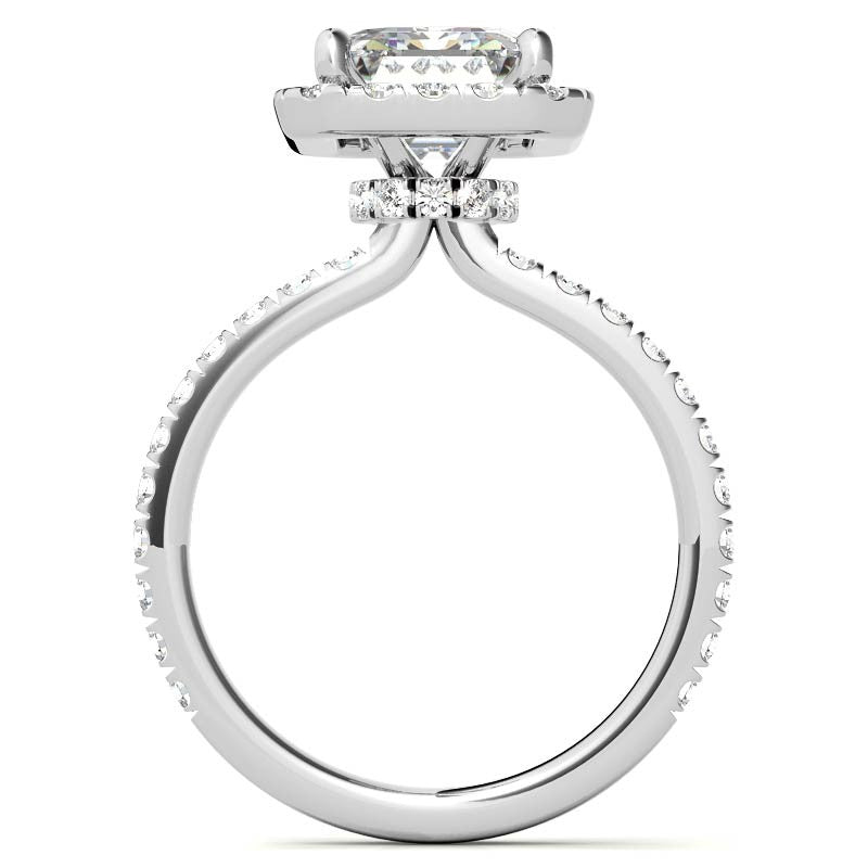 Emerald / Radiant Halo Moissanite Engagement Ring with Hidden Collar