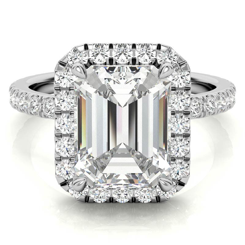 Emerald / Radiant Halo Moissanite Engagement Ring with Hidden Collar