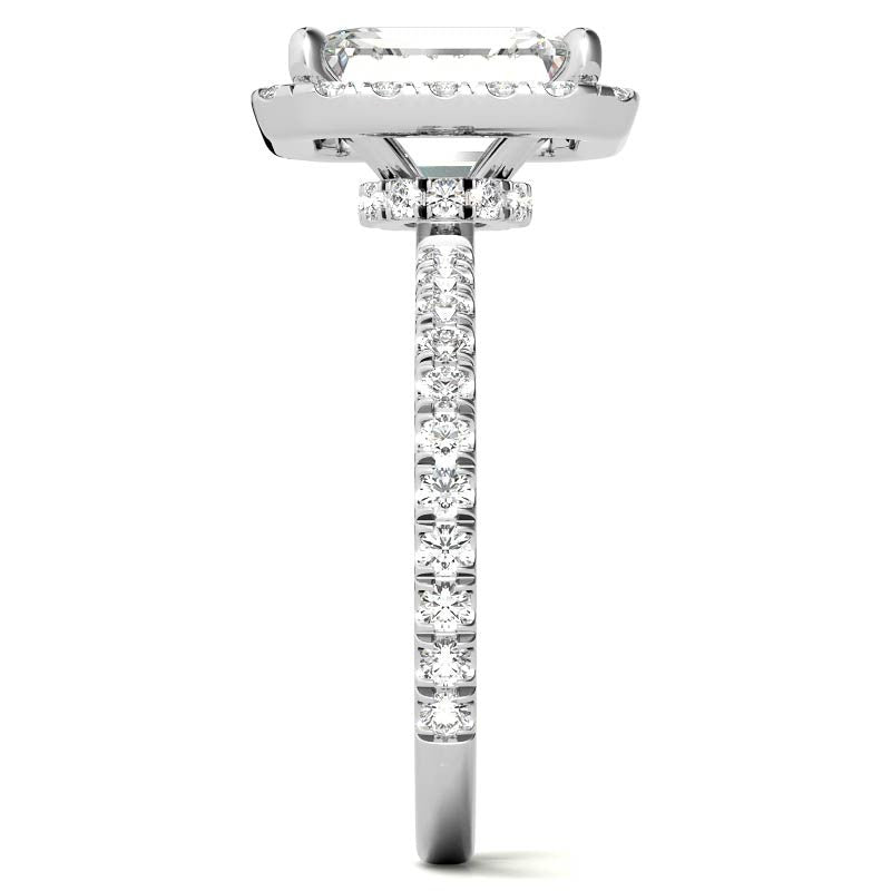 Emerald / Radiant Halo Moissanite Engagement Ring with Hidden Collar
