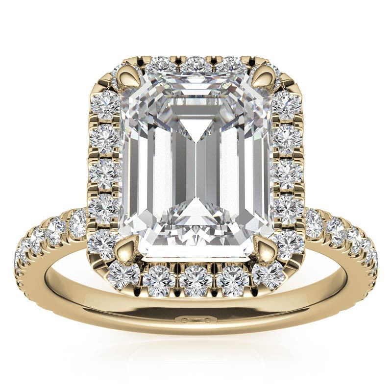Emerald / Radiant Halo Moissanite Engagement Ring with Hidden Collar