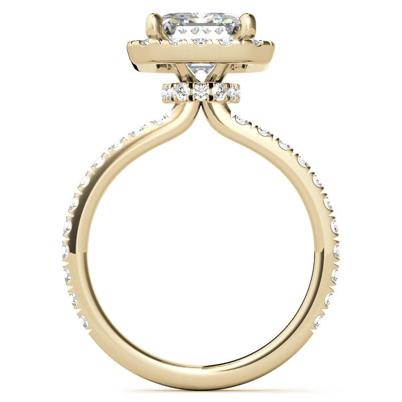 Emerald / Radiant Halo Moissanite Engagement Ring with Hidden Collar