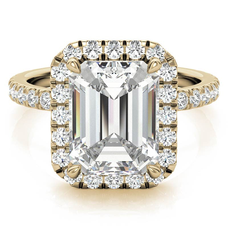 Emerald / Radiant Halo Moissanite Engagement Ring with Hidden Collar